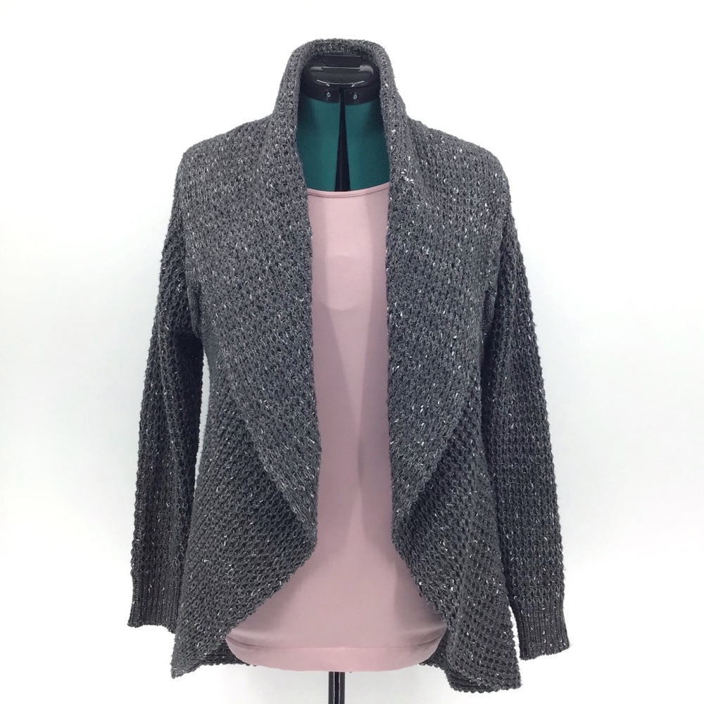 Minkas Grey Knit Circular Open Cardigan, Small
